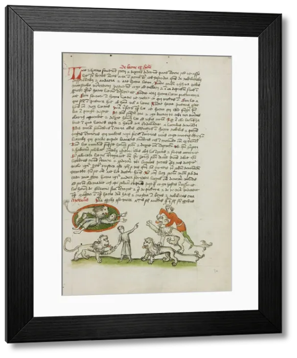 Framed Print : A Lion Standing Over a Woman Laying on the Ground: Another Man... third quarter of 15th century. Creator: Unknown Framed Print : A Lion Standing Over a Woman Laying on the Ground: Another Man... third quarter of 15th century. Creator: Unknown
