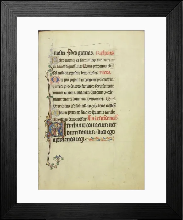 Framed Print : Initial E: The Virgin Mary and an Apostle in Conversation; Ruskin Hours, about 1300. Creator: Unknown Framed Print : Initial E: The Virgin Mary and an Apostle in Conversation; Ruskin Hours, about 1300. Creator: Unknown