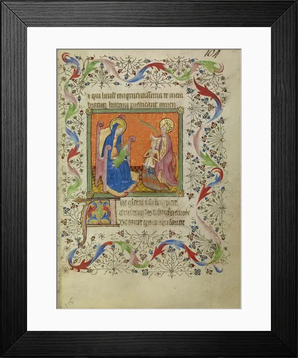 Framed Print : Saint Catherine Presenting a Kneeling Woman to the Virgin and Child; Book of Hours, about 1400-1410. Creator: Unknown Framed Print : Saint Catherine Presenting a Kneeling Woman to the Virgin and Child; Book of Hours, about 1400-1410. Creator: Unknown