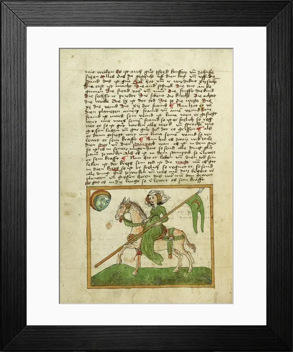 Framed Print : The Moon Represented as a Woman on Horseback, shortly after 1464. Creator: Unknown Framed Print : The Moon Represented as a Woman on Horseback, shortly after 1464. Creator: Unknown