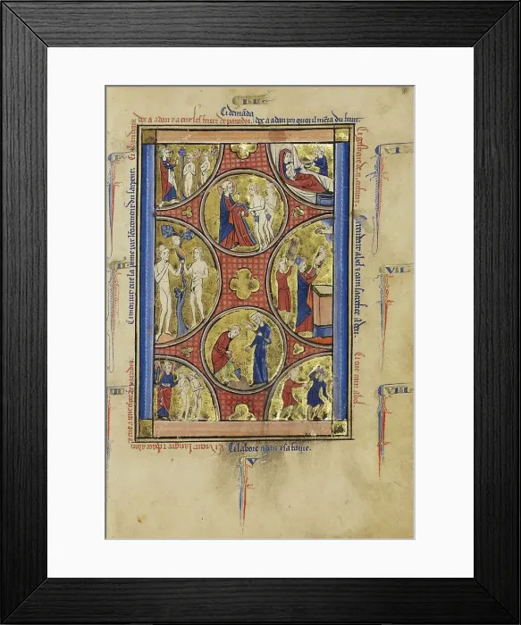 Framed Print : Scenes from the Lives of Adam and Eve and Cain and Abel; Wenceslaus Psalter, about 1250-1260. Creator: Unknown Framed Print : Scenes from the Lives of Adam and Eve and Cain and Abel; Wenceslaus Psalter, about 1250-1260. Creator: Unknown