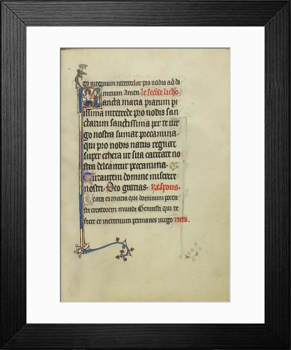 Framed Print : Initial S: The Virgin Mary and Christ Showing his Wounds; Ruskin Hours, about 1300. Creator: Unknown Framed Print : Initial S: The Virgin Mary and Christ Showing his Wounds; Ruskin Hours, about 1300. Creator: Unknown
