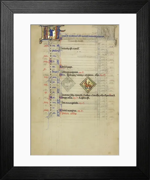 Framed Print : A Man Holding Branch and Bird's Nest: Zodiacal Sign of Taurus; Wenceslaus Psalter, about 1250-1260. Creator: Unknown Framed Print : A Man Holding Branch and Bird's Nest: Zodiacal Sign of Taurus; Wenceslaus Psalter, about 1250-1260. Creator: Unknown