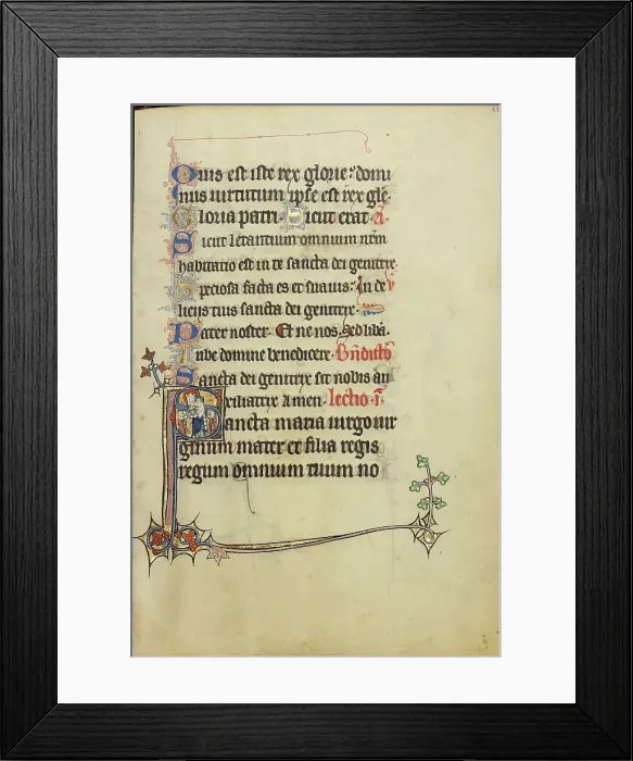 Framed Print : Initial S: The Virgin and Child with Two Men in Prayer; Ruskin Hours, about 1300. Creator: Unknown Framed Print : Initial S: The Virgin and Child with Two Men in Prayer; Ruskin Hours, about 1300. Creator: Unknown