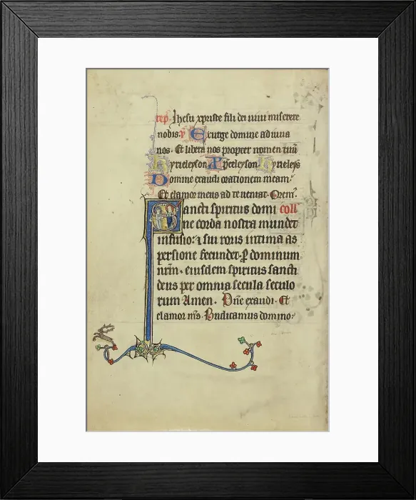 Framed Print : Initial S: A Young Saint Speaking with a Nimbed Female Saint; Ruskin Hours, about 1300. Creator: Unknown Framed Print : Initial S: A Young Saint Speaking with a Nimbed Female Saint; Ruskin Hours, about 1300. Creator: Unknown