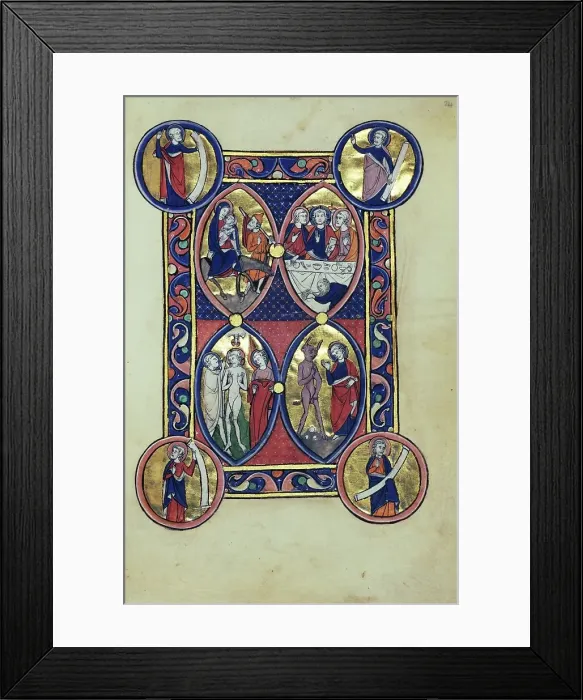 Framed Print : The Flight into Egypt: The Baptism of Christ: The Supper at Bethany... about 1250-1260. Creator: Unknown Framed Print : The Flight into Egypt: The Baptism of Christ: The Supper at Bethany... about 1250-1260. Creator: Unknown