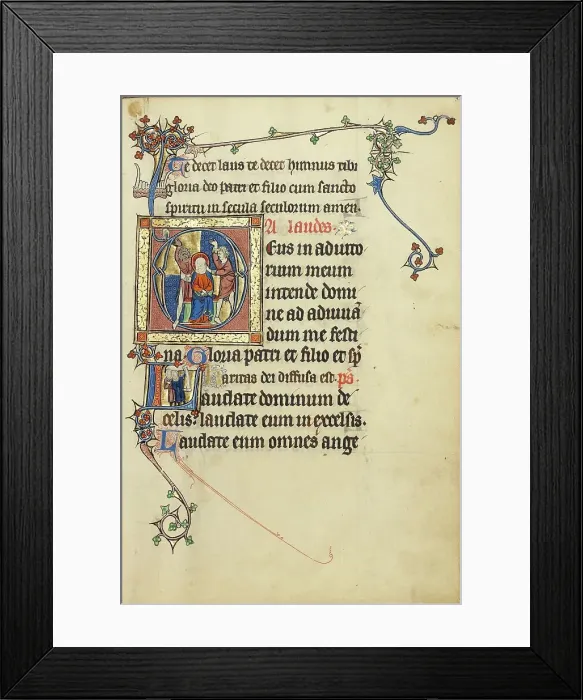 Framed Print : Initial A: The Mocking of Christ: Initial L: Two Men Holding Scrolls; Ruskin Hours, about 1300. Creator: Unknown Framed Print : Initial A: The Mocking of Christ: Initial L: Two Men Holding Scrolls; Ruskin Hours, about 1300. Creator: Unknown