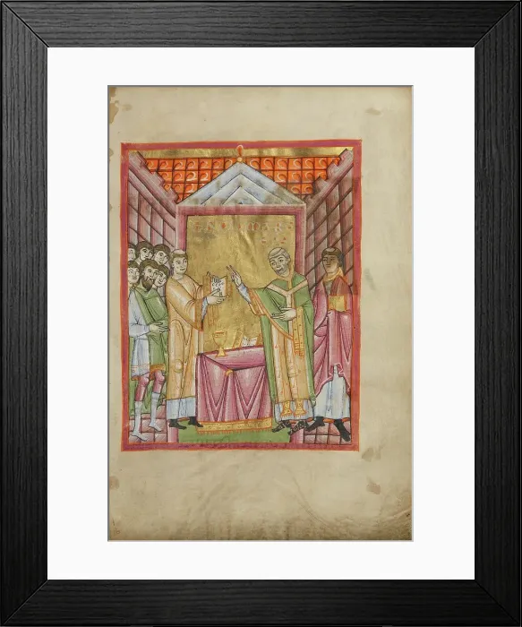 Framed Print : Bishop Engilmar Celebrating Mass; Benedictional, about 1030-1040. Creator: Unknown Framed Print : Bishop Engilmar Celebrating Mass; Benedictional, about 1030-1040. Creator: Unknown