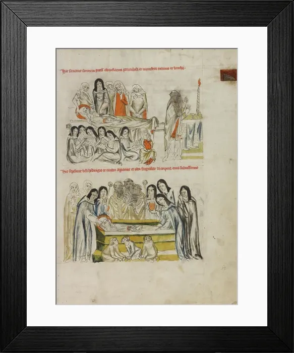 Framed Print : Nuns Praying over the Body of Saint Hedwig: The Burial of Saint Hedwig; Vita beatae Hedwigis, 1353. Creator: Unknown Framed Print : Nuns Praying over the Body of Saint Hedwig: The Burial of Saint Hedwig; Vita beatae Hedwigis, 1353. Creator: Unknown