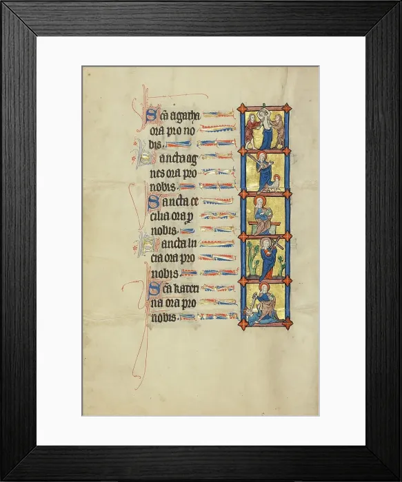 Framed Print : The Martyrdom of Saint Agatha: Saint Agnes: Saint Cecilia: Saint Lucy: Saint... about 1300. Creator: Unknown Framed Print : The Martyrdom of Saint Agatha: Saint Agnes: Saint Cecilia: Saint Lucy: Saint... about 1300. Creator: Unknown