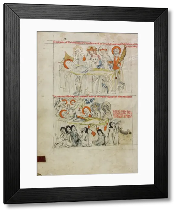 Framed Print : Saint Hedwig on Her Sickbed Surrounded by Saints; The Death of Saint Hedwig and Her Soul... 1353. Creator: Unknown Framed Print : Saint Hedwig on Her Sickbed Surrounded by Saints; The Death of Saint Hedwig and Her Soul... 1353. Creator: Unknown
