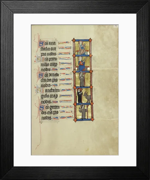 Framed Print : Saint Anastasia Enthroned: Saint Petronilla: Abbess Benedicta with a Crosier... about 1300. Creator: Unknown Framed Print : Saint Anastasia Enthroned: Saint Petronilla: Abbess Benedicta with a Crosier... about 1300. Creator: Unknown