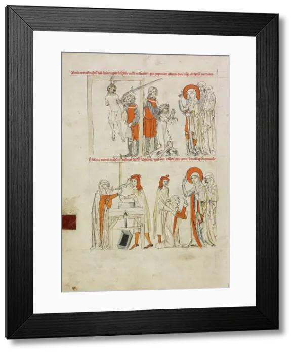 Framed Print : Saint Hedwig Rescuing a Man from Hanging: Saint Hedwig Freeing the Hands of a Woman... 1353. Creator: Unknown Framed Print : Saint Hedwig Rescuing a Man from Hanging: Saint Hedwig Freeing the Hands of a Woman... 1353. Creator: Unknown