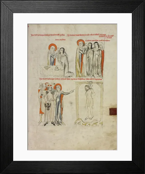 Framed Print : Saint Hedwig Saving a Choking Nun and Curing a Woman and Nuns of Blindness, 1353. Creator: Unknown Framed Print : Saint Hedwig Saving a Choking Nun and Curing a Woman and Nuns of Blindness, 1353. Creator: Unknown