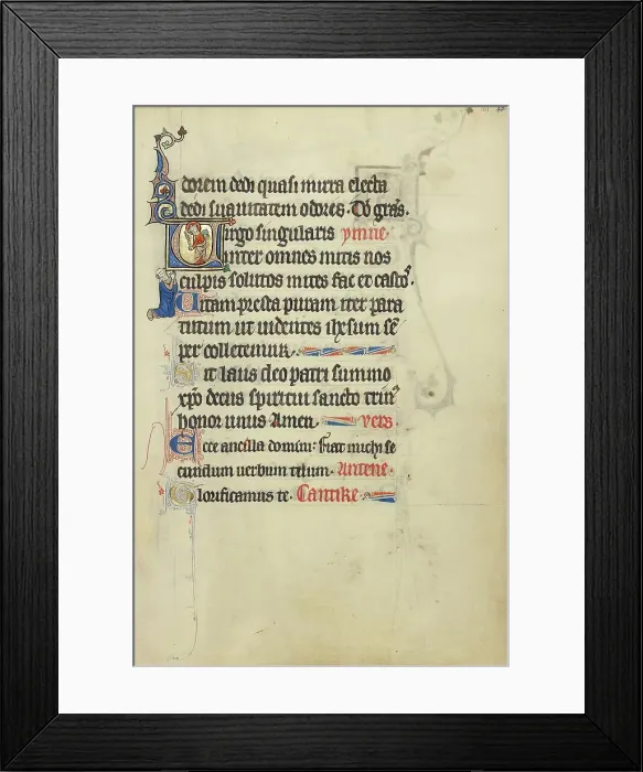 Framed Print : Initial V: A Crowned Female Saint with a Book and a Martyr's Palm; Ruskin Hours, about 1300. Creator: Unknown Framed Print : Initial V: A Crowned Female Saint with a Book and a Martyr's Palm; Ruskin Hours, about 1300. Creator: Unknown
