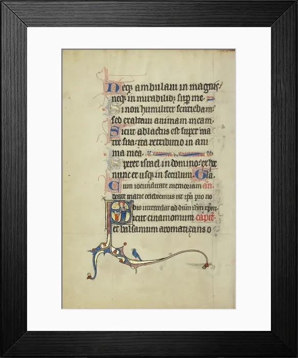 Framed Print : Initial S: A Nimbed Woman Leading a Boy by the Hand; Ruskin Hours, about 1300. Creator: Unknown Framed Print : Initial S: A Nimbed Woman Leading a Boy by the Hand; Ruskin Hours, about 1300. Creator: Unknown