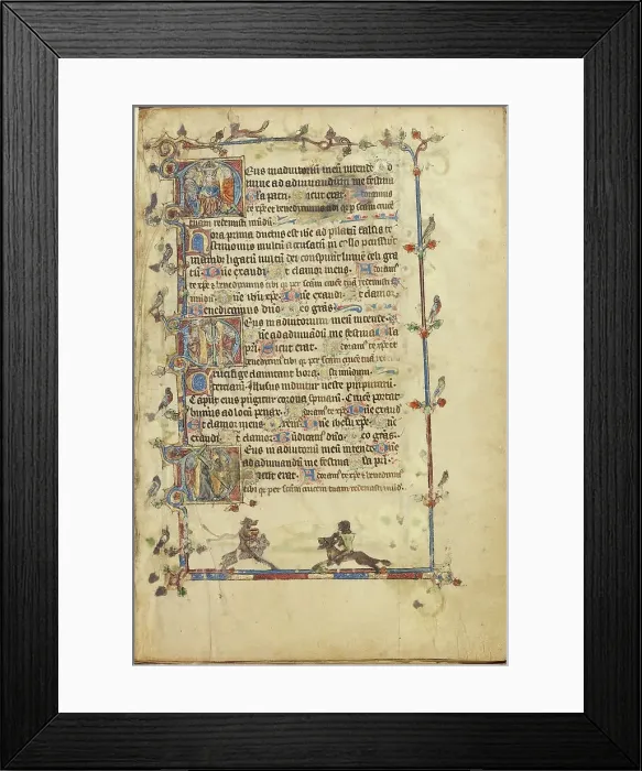 Framed Print : Initial D: The Mocking of Christ: Initial D: The Flagellation: Initial D: The Way... about 1300. Creator: Unknown