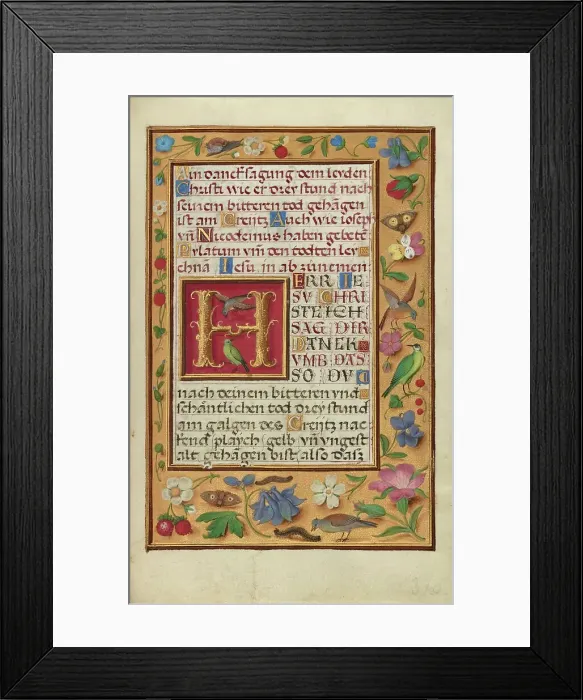 Framed Print : Decorated Text Page; Prayer Book of Cardinal Albrecht of Brandenburg, about 1525-1530. Creator: Simon Bening Framed Print : Decorated Text Page; Prayer Book of Cardinal Albrecht of Brandenburg, about 1525-1530. Creator: Simon Bening