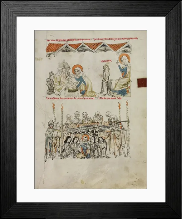 Framed Print : Saint Hedwig Washing the Feet of Lepers: The Burial of Saint Hedwig's Husband Heinrich, 1353. Creator: Unknown Framed Print : Saint Hedwig Washing the Feet of Lepers: The Burial of Saint Hedwig's Husband Heinrich, 1353. Creator: Unknown