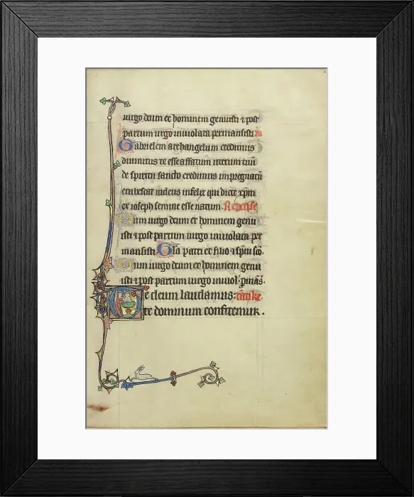 Framed Print : Initial T: A Nimbed Cleric Baptizing Another Nimbed and Tonsured Cleric... about 1300. Creator: Unknown Framed Print : Initial T: A Nimbed Cleric Baptizing Another Nimbed and Tonsured Cleric... about 1300. Creator: Unknown