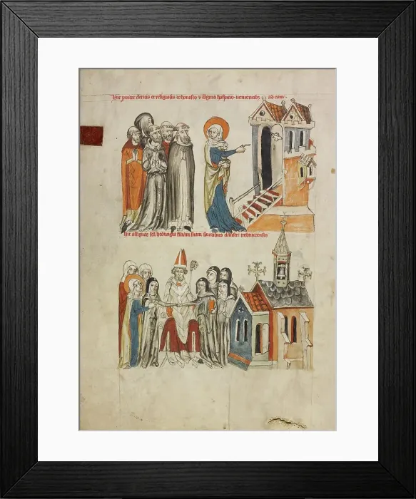 Framed Print : Saint Hedwig Offering Hospitality: Saint Hedwig Presenting Her Daughter Gertrude to the... 1353. Creator: Unknown Framed Print : Saint Hedwig Offering Hospitality: Saint Hedwig Presenting Her Daughter Gertrude to the... 1353. Creator: Unknown