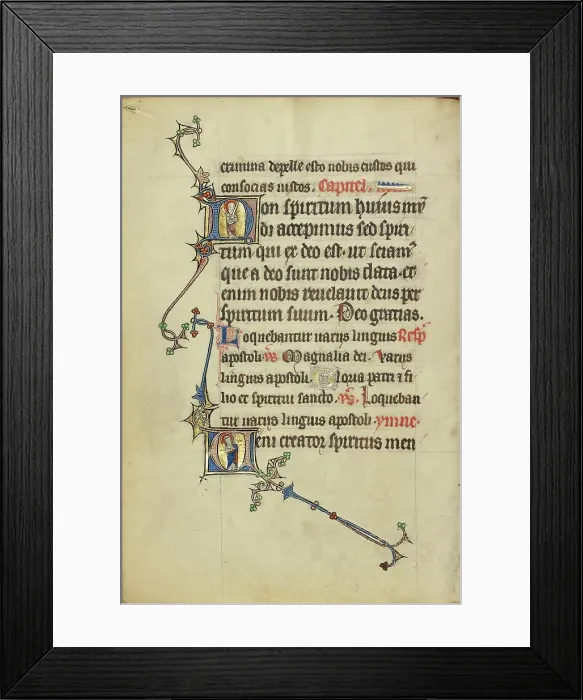 Framed Print : Initial N: Saint Paul with a Sword: Initial V: Saint Peter with a Key; Ruskin Hours, about 1300. Creator: Unknown Framed Print : Initial N: Saint Paul with a Sword: Initial V: Saint Peter with a Key; Ruskin Hours, about 1300. Creator: Unknown