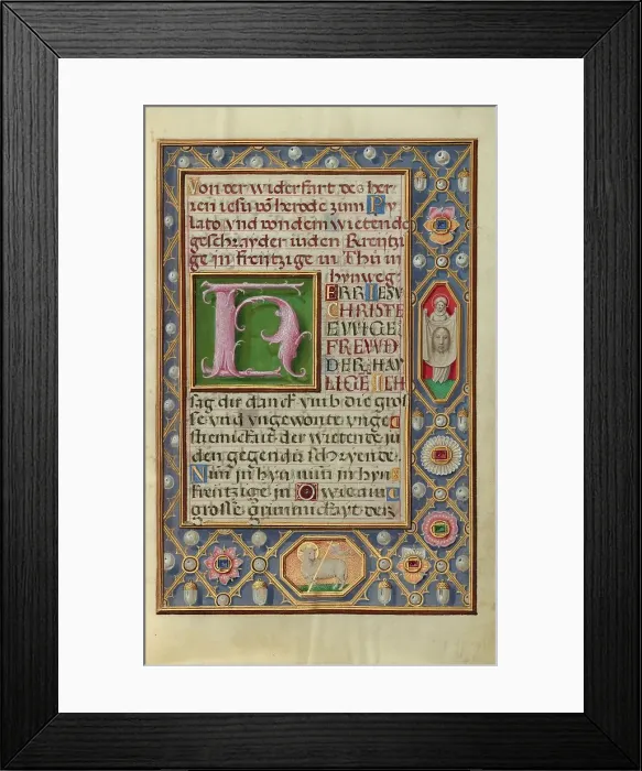 Framed Print : Decorated Text Page; Prayer Book of Cardinal Albrecht of Brandenburg, about 1525-1530. Creator: Simon Bening Framed Print : Decorated Text Page; Prayer Book of Cardinal Albrecht of Brandenburg, about 1525-1530. Creator: Simon Bening