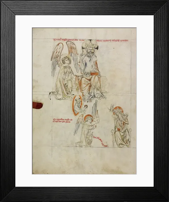 Framed Print : The Lord Sending out Gabriel: The Annunciation; Vita beatae Hedwigis, 1353. Creator: Unknown Framed Print : The Lord Sending out Gabriel: The Annunciation; Vita beatae Hedwigis, 1353. Creator: Unknown