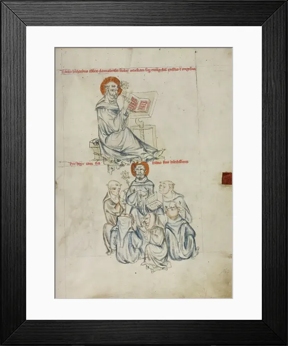 Framed Print : Bernard of Clairvaux Writing: Bernard Preaching to Brothers of the Order; Vita beatae Hedwigis, 1353. Creator: Unknown Framed Print : Bernard of Clairvaux Writing: Bernard Preaching to Brothers of the Order; Vita beatae Hedwigis, 1353. Creator: Unknown