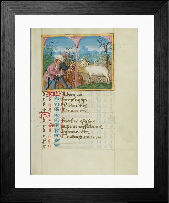 Framed Print : March Calendar Page: Pruning Trees: Aries; Book of Hours, early 16th century. Creator: Unknown Framed Print : March Calendar Page: Pruning Trees: Aries; Book of Hours, early 16th century. Creator: Unknown