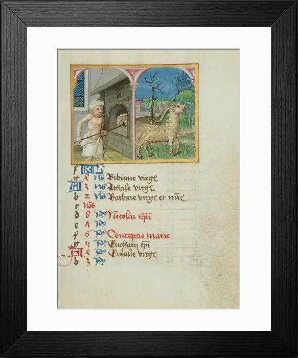 Framed Print : December Calendar Page: Baking Bread: Capricorn; Book of Hours, early 16th century. Creator: Unknown Framed Print : December Calendar Page: Baking Bread: Capricorn; Book of Hours, early 16th century. Creator: Unknown
