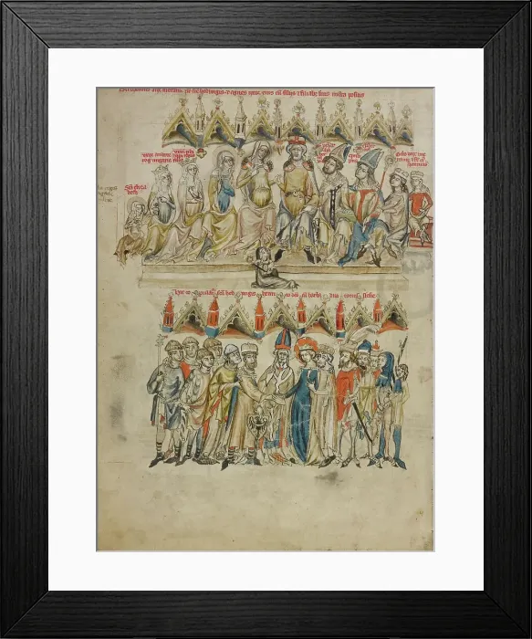 Framed Print : The Family of Berthold VI: The Marriage of Saint Hedwig and Heinrich; Vita beatae Hedwigis, 1353. Creator: Unknown Framed Print : The Family of Berthold VI: The Marriage of Saint Hedwig and Heinrich; Vita beatae Hedwigis, 1353. Creator: Unknown