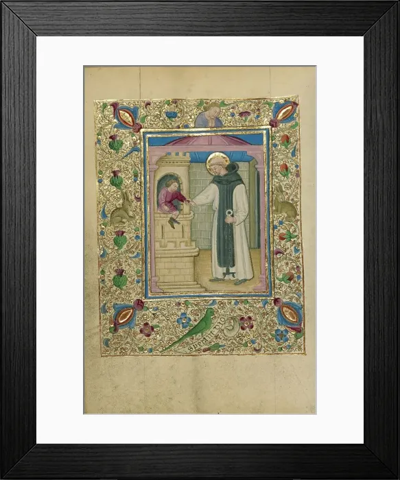 Framed Print : Saint Leonard Liberating a Child from Prison; Book of Hours, about 1460. Creator: Unknown Framed Print : Saint Leonard Liberating a Child from Prison; Book of Hours, about 1460. Creator: Unknown