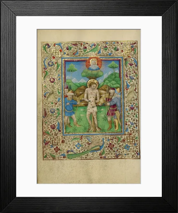 Framed Print : The Martyrdom of Saint Sebastian; Book of Hours, about 1460. Creator: Unknown Framed Print : The Martyrdom of Saint Sebastian; Book of Hours, about 1460. Creator: Unknown