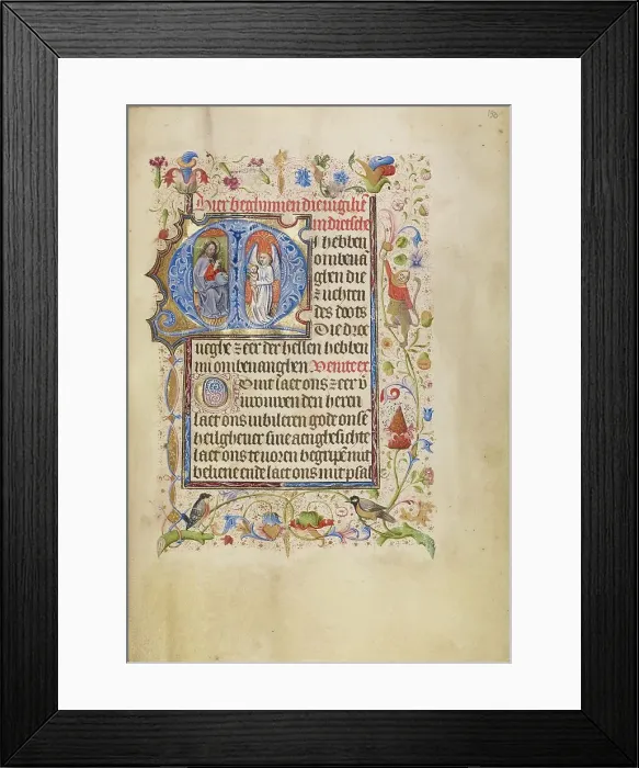 Framed Print : Initial M: An Angel Presenting a Soul to Christ as Judge; Book of Hours, after 1460. Creator: Unknown Framed Print : Initial M: An Angel Presenting a Soul to Christ as Judge; Book of Hours, after 1460. Creator: Unknown