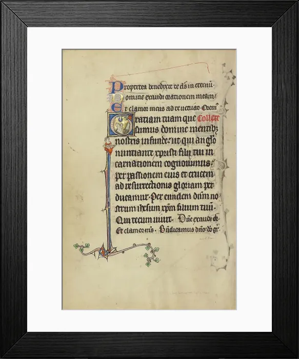 Framed Print : Initial G: The Newly Resurrected Gazing at the Dove of the Holy Spirit; Ruskin Hours, about 1300. Creator: Unknown Framed Print : Initial G: The Newly Resurrected Gazing at the Dove of the Holy Spirit; Ruskin Hours, about 1300. Creator: Unknown