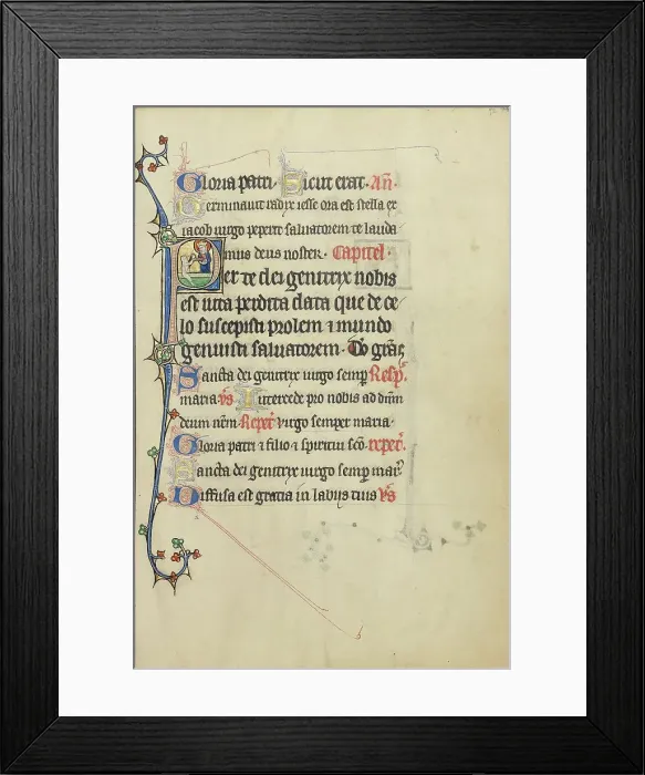 Framed Print : Initial P: The Virgin Mary Taking the Hand of a Person Raised from the Dead; Ruskin Hours, about 1300 Creator: Unknown Framed Print : Initial P: The Virgin Mary Taking the Hand of a Person Raised from the Dead; Ruskin Hours, about 1300 Creator: Unknown