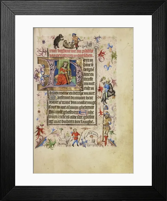Framed Print : Initial H: David Playing the Harp; Book of Hours, after 1460. Creator: Unknown Framed Print : Initial H: David Playing the Harp; Book of Hours, after 1460. Creator: Unknown