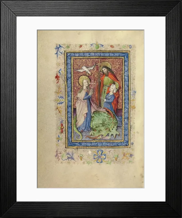 Framed Print : A Bearded Saint with Cruciform Staff Presenting a Kneeling Woman to Saint Margaret, after 1460. Creator: Unknown