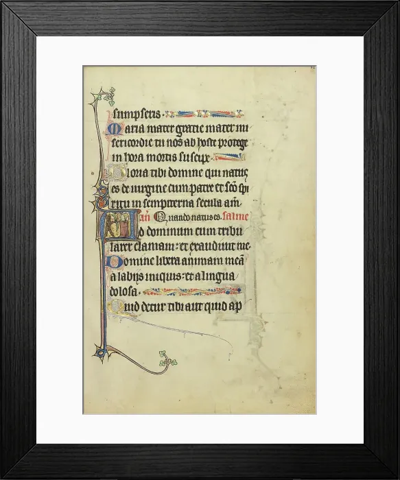 Framed Print : Initial A: A Devil Aiming with a Bow and Arrow at a Kneeling Man in Prayer; Ruskin Hours, about 1300 Creator: Unknown Framed Print : Initial A: A Devil Aiming with a Bow and Arrow at a Kneeling Man in Prayer; Ruskin Hours, about 1300 Creator: Unknown