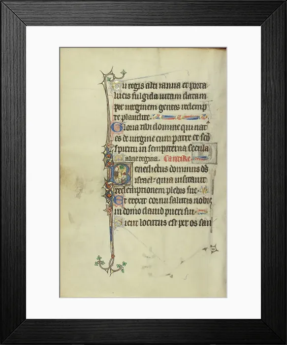 Framed Print : Initial B: A Nimbed Man Wearing a Hairshirt (Saint John the Baptist?); Ruskin Hours, about 1300. Creator: Unknown Framed Print : Initial B: A Nimbed Man Wearing a Hairshirt (Saint John the Baptist?); Ruskin Hours, about 1300. Creator: Unknown