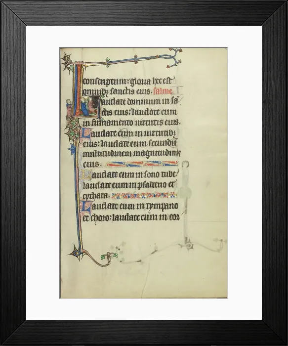 Framed Print : Initial L: Two Men Playing a Harp and a Hand Organ; Ruskin Hours, about 1300. Creator: Unknown Framed Print : Initial L: Two Men Playing a Harp and a Hand Organ; Ruskin Hours, about 1300. Creator: Unknown