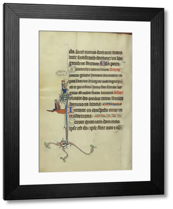 Framed Print : Initial J: David Playing the Harp and Two Persons Praying; Ruskin Hours, about 1300. Creator: Unknown Framed Print : Initial J: David Playing the Harp and Two Persons Praying; Ruskin Hours, about 1300. Creator: Unknown