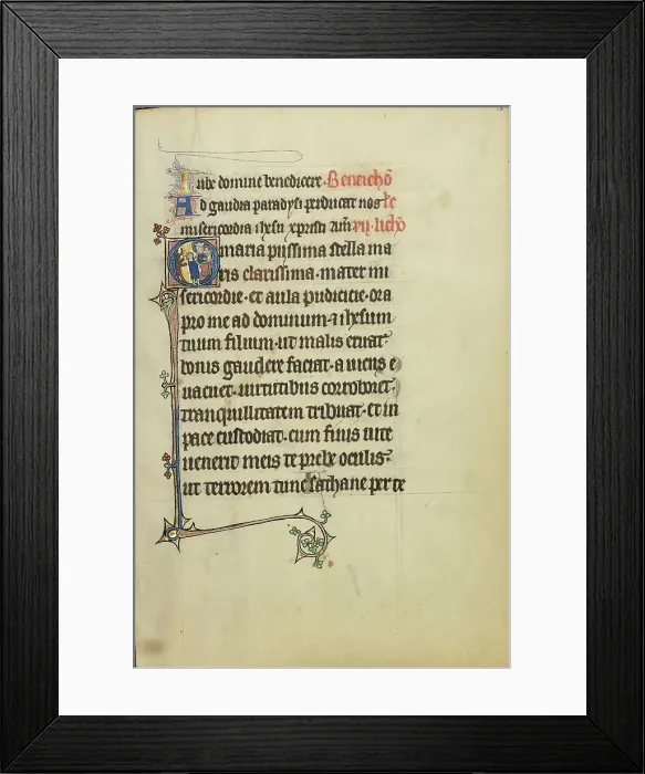 Framed Print : Initial O: A Young Man and a Devil before the Virgin and Child; Ruskin Hours, about 1300. Creator: Unknown Framed Print : Initial O: A Young Man and a Devil before the Virgin and Child; Ruskin Hours, about 1300. Creator: Unknown