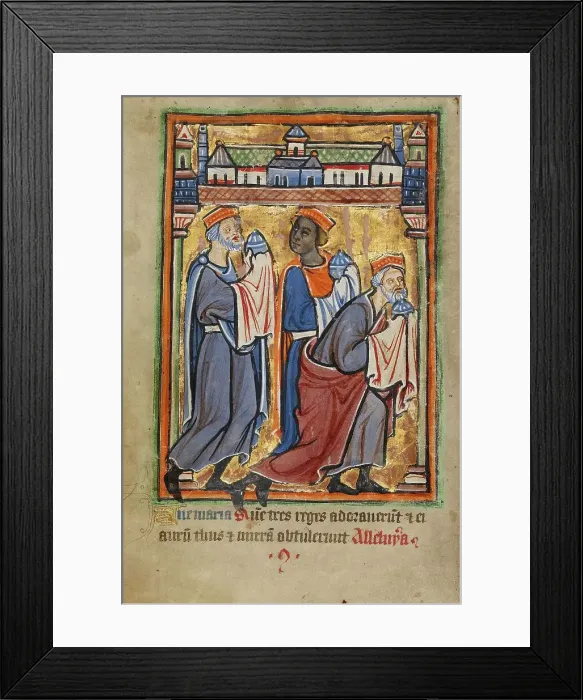 Framed Print : The Adoration of the Magi; Illustrated Vita Christi... about 1190-1200; text added about 1480-1490. Creator: Unknown Framed Print : The Adoration of the Magi; Illustrated Vita Christi... about 1190-1200; text added about 1480-1490. Creator: Unknown
