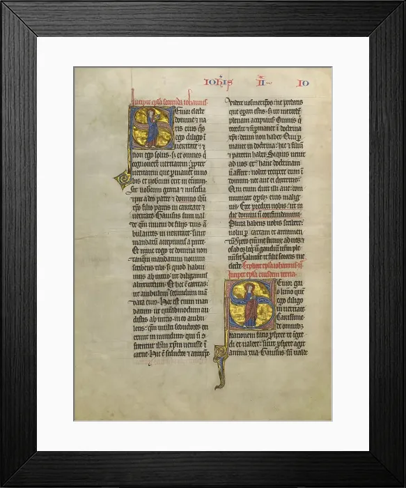Framed Print : Initial S: Saint John the Evangelist with a Book; Concluding Volume of a Bible, about 1260-1270. Creator: Unknown Framed Print : Initial S: Saint John the Evangelist with a Book; Concluding Volume of a Bible, about 1260-1270. Creator: Unknown