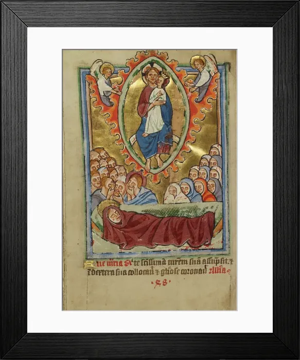 Framed Print : The Death of the Virgin; Illustrated Vita Christi... about 1190-1200; text added about 1480-1490. Creator: Unknown Framed Print : The Death of the Virgin; Illustrated Vita Christi... about 1190-1200; text added about 1480-1490. Creator: Unknown