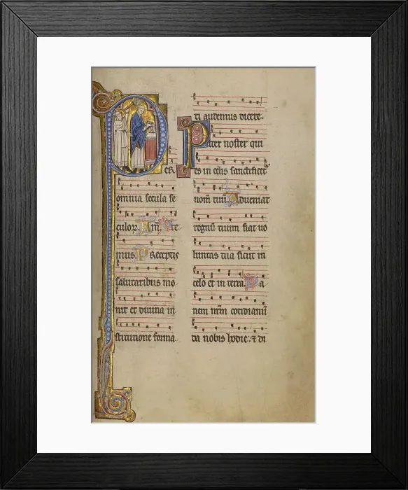 Framed Print : Initial P: A Priest and a Ministrant before an Altar; Missal, begun after 1234-completed before 1262 Creator: Unknown Framed Print : Initial P: A Priest and a Ministrant before an Altar; Missal, begun after 1234-completed before 1262 Creator: Unknown