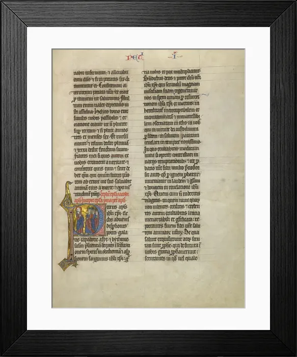 Framed Print : Initial P: Saint Peter Speaking to a Group from Judah; Concluding Volume of a Bible, about 1260-1270 Creator: Unknown Framed Print : Initial P: Saint Peter Speaking to a Group from Judah; Concluding Volume of a Bible, about 1260-1270 Creator: Unknown