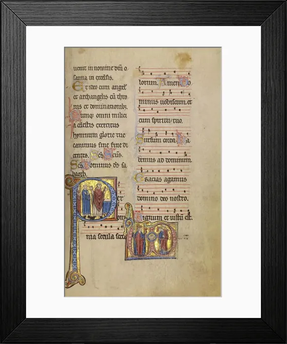 Framed Print : Initial P: A Priest and Two Deacons before an Altar: Monogram VD... between 1234 and 1262. Creator: Unknown Framed Print : Initial P: A Priest and Two Deacons before an Altar: Monogram VD... between 1234 and 1262. Creator: Unknown